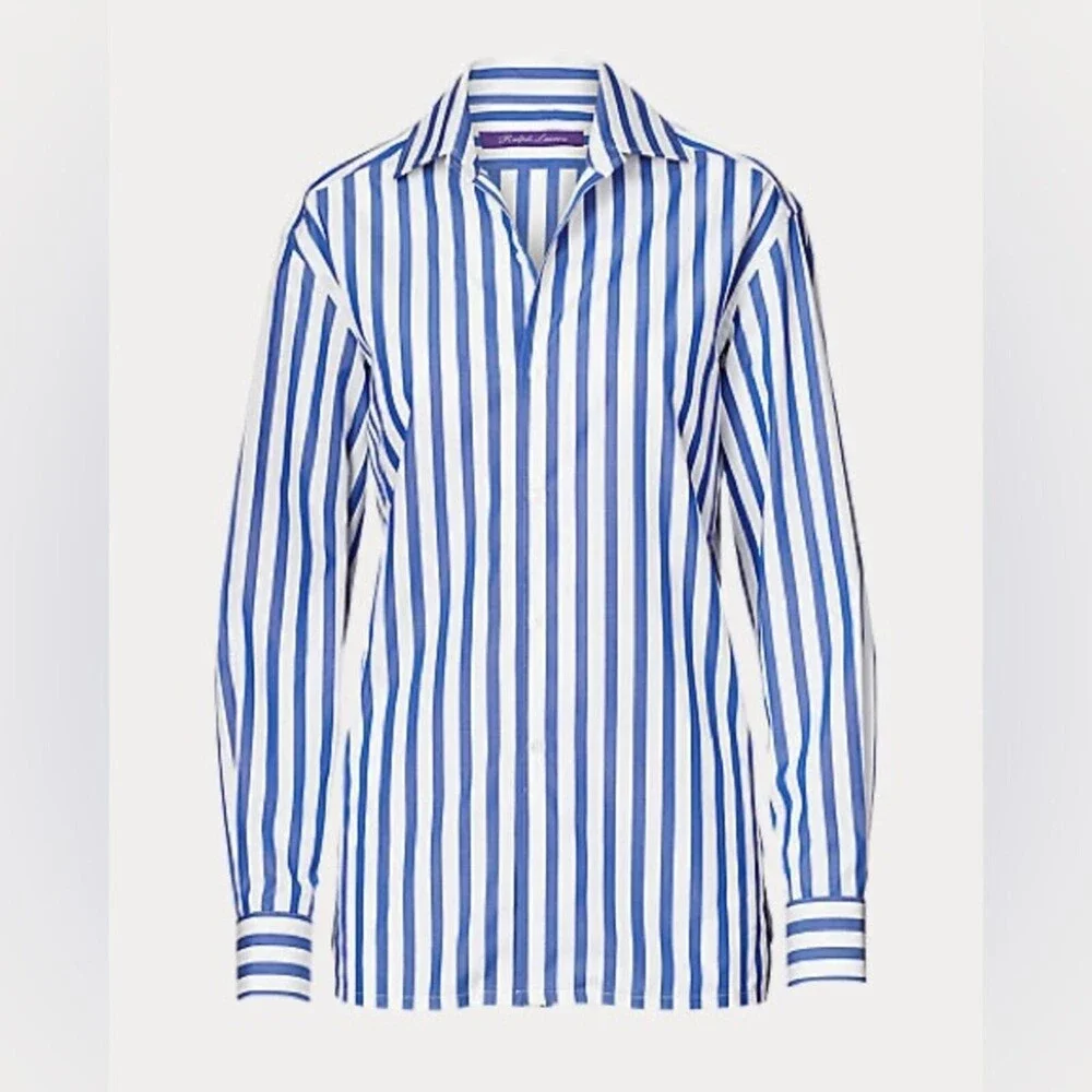 RALPH LAUREN Purple Label collection Blue White Striped Cotton Shirt Sz US 4 - Picture 4 of 6